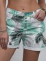 Green Leaves Printed Casual Buttoned Shorts