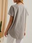 Gray Casual Ruched Solid V Neck Tops