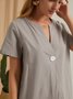 Gray Casual Ruched Solid V Neck Tops