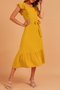 Yellow Ruffled Short Sleeve Tc Weaving Dress