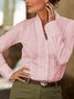 JFN Stand Collar White Cotton Paneled Long Sleeve Blouse