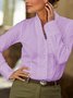 JFN Stand Collar White Cotton Paneled Long Sleeve Blouse