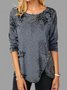 Women Casual Floral Printed Long Sleeve Crew Neck Tunic Top With Irregular Hem 