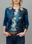 JFN Crew Neck Colorblock Casual Sweatshirt
