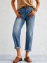 Blue Denim Washed Casual Patchwork Jeans