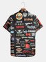 Mens Rock and Roll Punk Print Pocket Lapel Casual Loose Short Sleeve Shirt