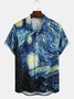 Mens Retro Van Gogh The Starry Night Lapel Loose Short Sleeve Funky Hawaiian Shirt