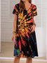 Vintage Short Sleeve Ombre/tie-Dye Weaving Dress
