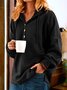 Women's Solid Color Hooded Button Drawstring Sweatshirt