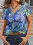 Women's Casual Holiday Weekend Floral T-shirt  Short Sleeve Print V Neck Basic Top