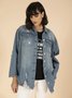 Blue Shirt Collar Plain Long Sleeve Denim Denim Jacket