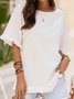 Cotton-Blend Short Sleeve Shift Plain Top Tunic