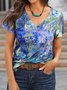 Women's Casual Holiday Weekend Floral T-shirt  Short Sleeve Print V Neck Basic Top