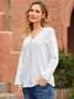 Solid Paneled Long Sleeve V Neck Shirts & Tops