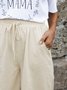 Solid Loose Cotton-Blend Linen Elastic Waist Wide Leg Pants