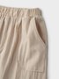 Casual Plain Pockets Linen Pants