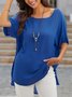 JFN Round Neck Solid Casual Blouse