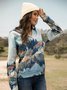 Forest Print Long Sleeve Casual Cotton-Blend Hoodie Sweatshirt