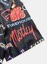 Mens Rock and Roll Punk Print Pocket Lapel Casual Loose Short Sleeve Shirt