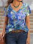 Women's Casual Holiday Weekend Floral T-shirt  Short Sleeve Print V Neck Basic Top