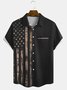 Mens American Flag Print Lapel Loose Short Sleeve Trendy Hawaiian Shirt