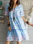 JFN Short Sleeve Boho Floral Cotton-Blend Weaving Dress
