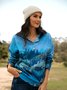 Forest Print Long Sleeve Casual Cotton-Blend Hoodie Sweatshirt