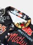 Mens Rock and Roll Punk Print Pocket Lapel Casual Loose Short Sleeve Shirt