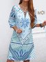 Tropical Print Casual Floral Vacation V Neck Midi Hawaiian Dress