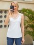 JFN V Neck Lace Solid Vacation Tank Top