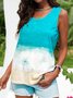Sleeveless Ombre/tie-Dye Cotton-Blend Casual Tanks & Camis