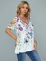 JFN V Neck Floral Zipper Vacation Tunic Tops