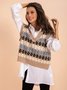 V-neck blended geometric jacquard wool vest