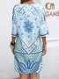 Tropical Print Casual Floral Vacation V Neck Midi Hawaiian Dress