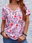 Casual Cotton-Blend Short Sleeve Floral-Print T-shirt