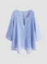 JFN Cotton & Linen Asymmetric Hem Loose Fit Long Sleeve Shirts Tunic Top