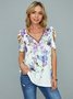 JFN V Neck Floral Zipper Vacation Tunic Tops