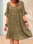 Floral Print Half Sleeve Casual Gathered Cotton Weaving Dress