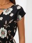 V Neck Short Sleeve Floral A-Line Weaving Dress