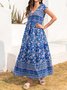 V Neck Boho Floral-Print Weaving Dress
