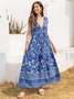 V Neck Boho Floral-Print Weaving Dress