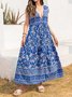 V Neck Boho Floral-Print Weaving Dress