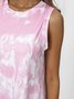 Cotton-Blend Cold Shoulder Ombre/tie-Dye Casual Knitting Dress