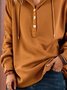 Women's Solid Color Hooded Button Drawstring Sweatshirt
