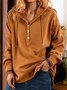 Women's Solid Color Hooded Button Drawstring Sweatshirt