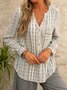JFN V Neck Checked Pocketed Casual Blouse