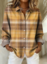 Women Plaid Long Sleeve Shirt Spring/Fall Buckle Shirt Collar Regular Sleeve Daily Casual Top
