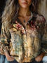 Women Floral Print Long Sleeve Shirt Spring/Fall Shawl Collar Casual Vintage Top