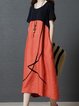 Shift Daily Short Sleeve Casual Color-block  Linen Dress