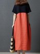 Shift Daily Short Sleeve Casual Color-block  Linen Dress